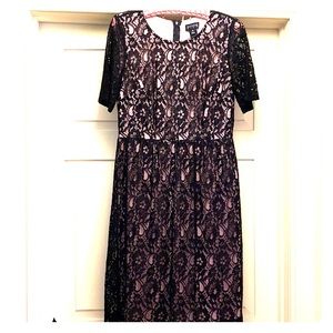 Black Lace Dress with pale pink lining